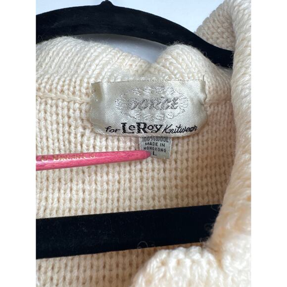 Vintage LeRoy Hand Knit 100% Wool Golf Cardigan Sweater w/Embroidery Sz.L - Picture 4 of 6